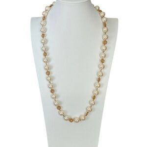 Vintage Trifari Signed Faux Pearl Station Necklace